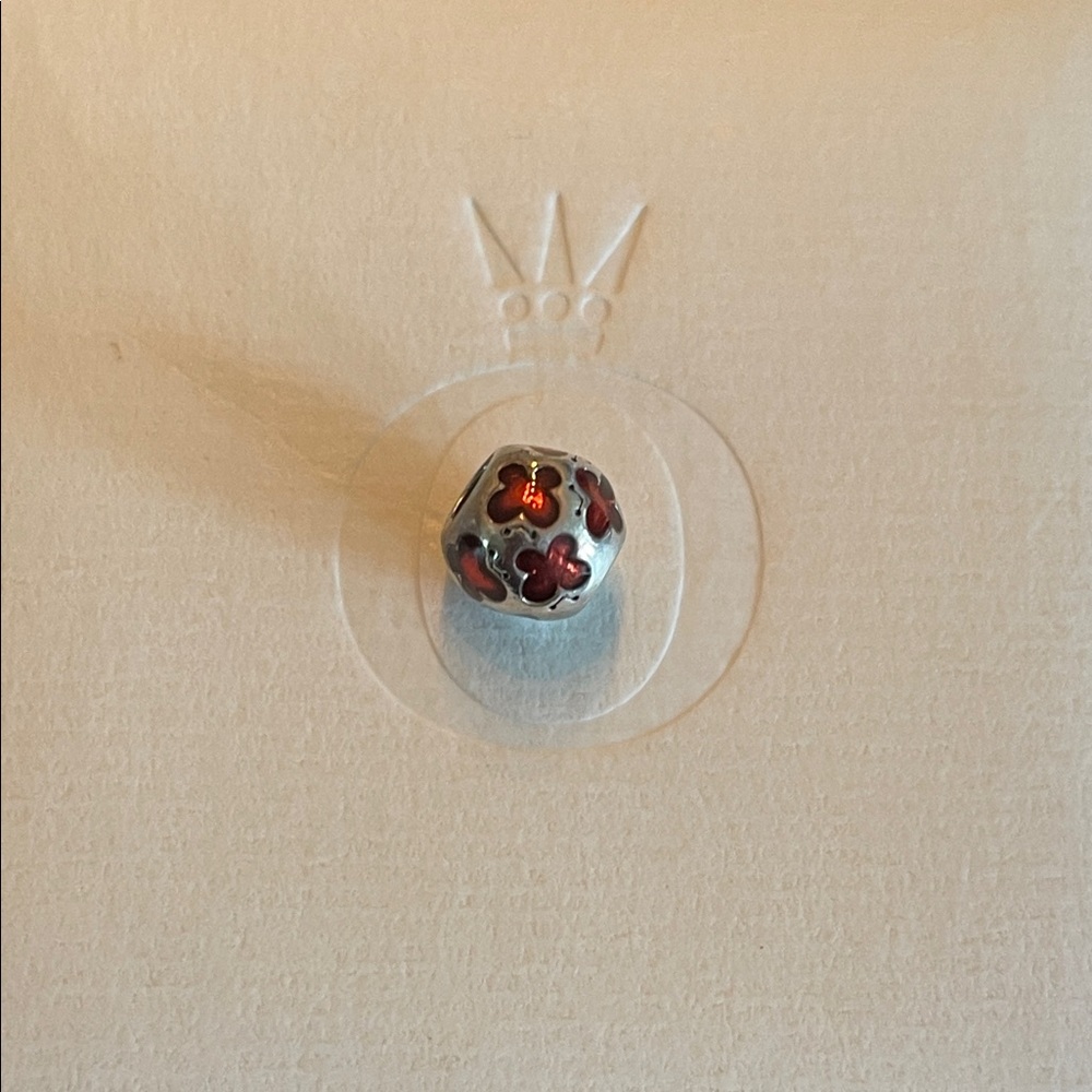 Pandora Silver Charm with Red Floral Design